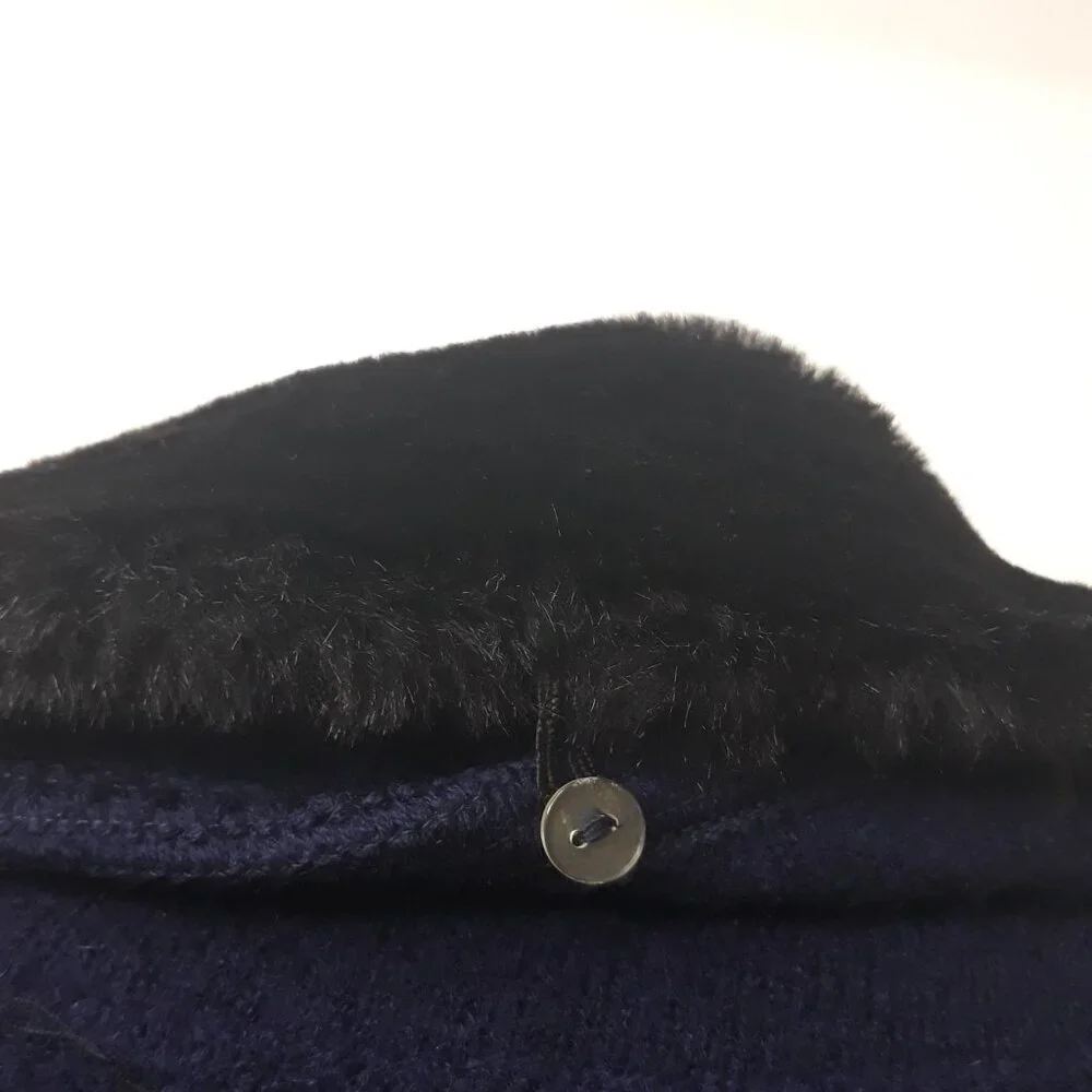 Vtg Faux Fur Detachable Collar Blue Wool Vest Large by Tally-Ho